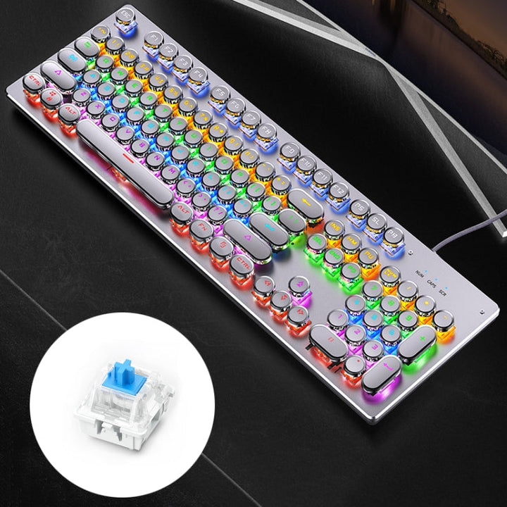 Lisslune | YINDIAO Electroplating Punk Mixed Light USB Mechanical Gaming Wired Keyboard, Blue Switch (White)