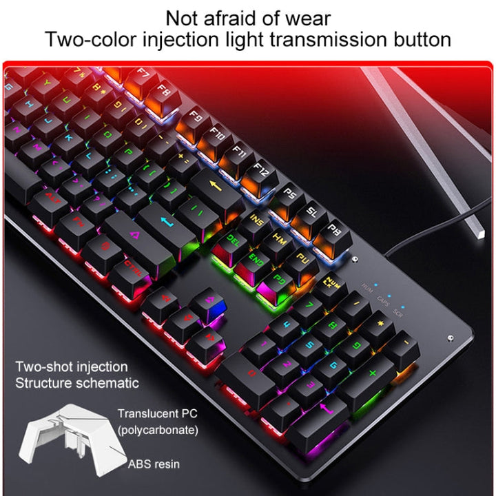 Lisslune | YINDIAO Classic Square Key Mixed Light USB Mechanical Gaming Wired Keyboard, Blue Shaft (White)