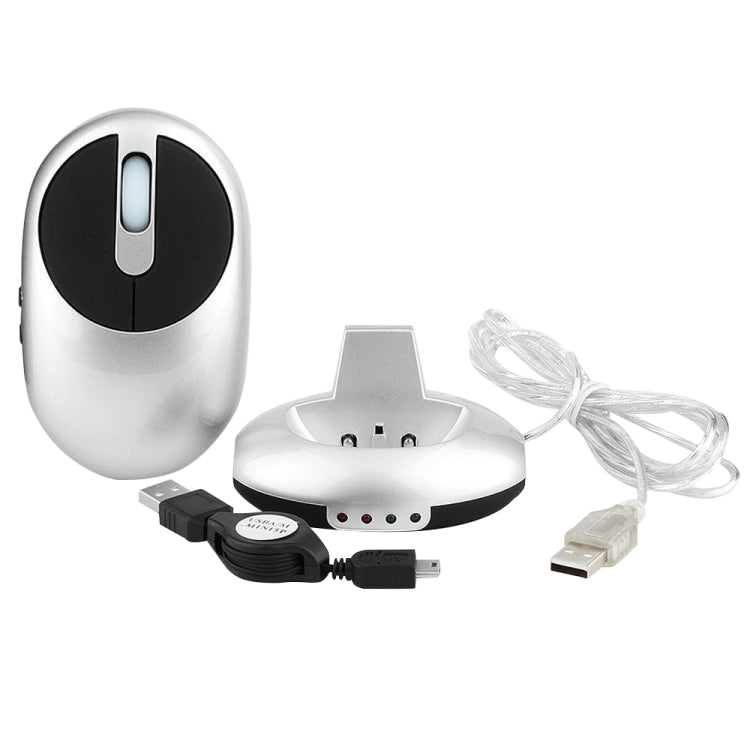 Lisslune | MZ-012 2.4G 1200 DPI Wireless Rechargeable Optical Mouse with 3 Ports USB HUB / Charging Dock (Silver)