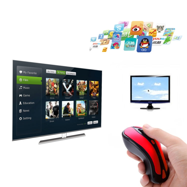Lisslune | PR-01 6D Gyroscope Fly Air Mouse 2.4G USB Receiver 1600 DPI wireless optical mouse for computer PC Android Smart TV Box (Red + Black)