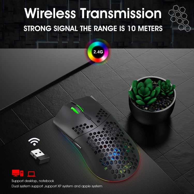 Lisslune | HXSJ T66 7 Button Colorful Lighting Programmable Gaming Wireless Mouse (White)