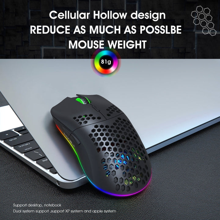 Lisslune | HXSJ T66 7 Button Colorful Lighting Programmable Gaming Wireless Mouse (White)