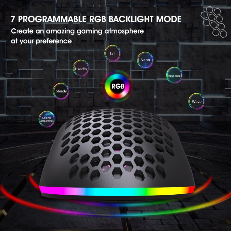 Lisslune | HXSJ T66 7 Button Colorful Lighting Programmable Gaming Wireless Mouse (White)