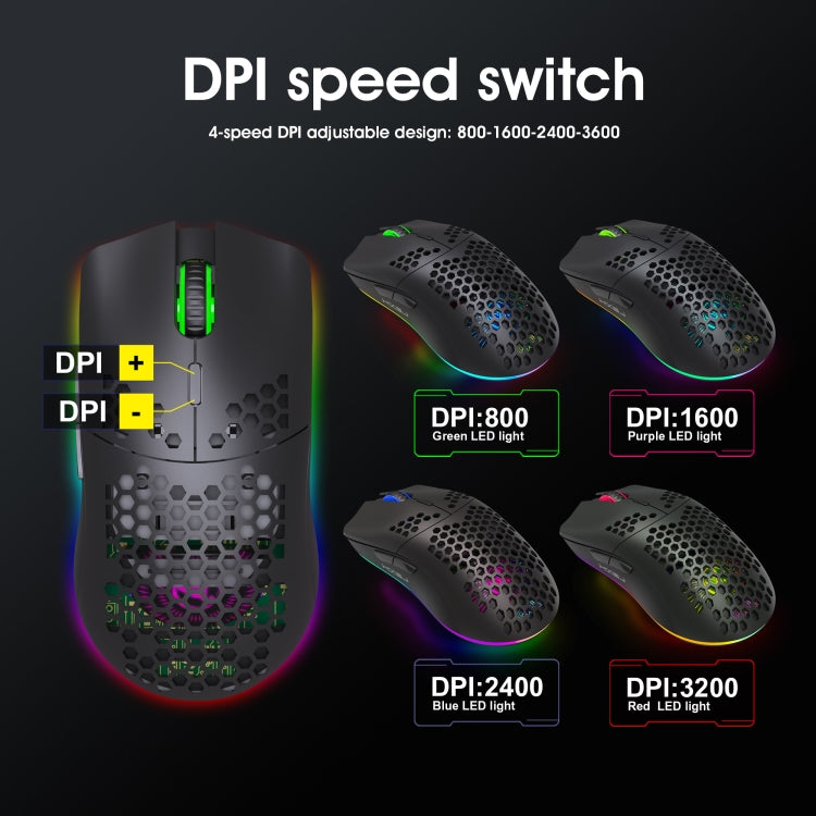 Lisslune | HXSJ T66 7 Button Colorful Lighting Programmable Gaming Wireless Mouse (White)