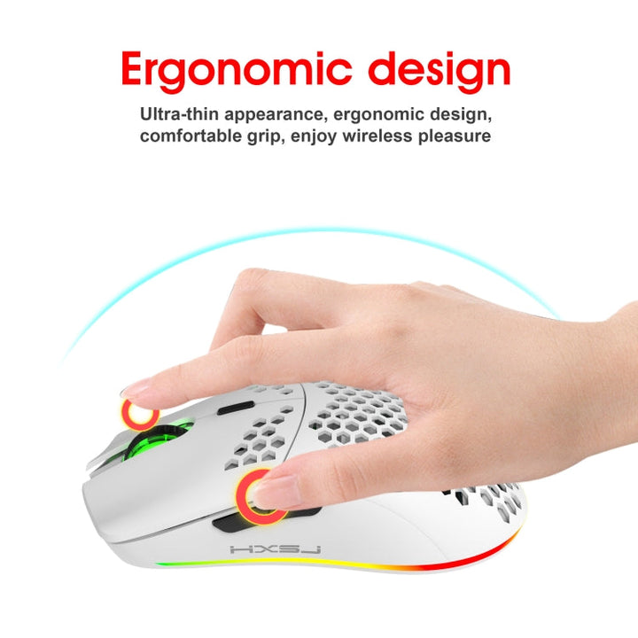 Lisslune | HXSJ T66 7 Button Colorful Lighting Programmable Gaming Wireless Mouse (White)