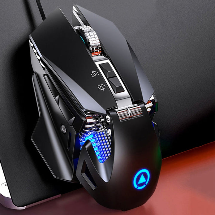 Lisslune | YINDIAO G10 7200DPI 7-Mode Adjustable 7-Button RGB Light Wired Metal Mechanical Hard Core Macro Mouse, Style: Audio Version(Black)