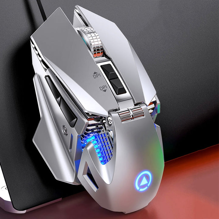 Lisslune | YINDIAO G10 7200DPI 7-mode adjustable 7-button RGB light wired metal mechanical hard core macro mouse, Style: Audio version (Silver)