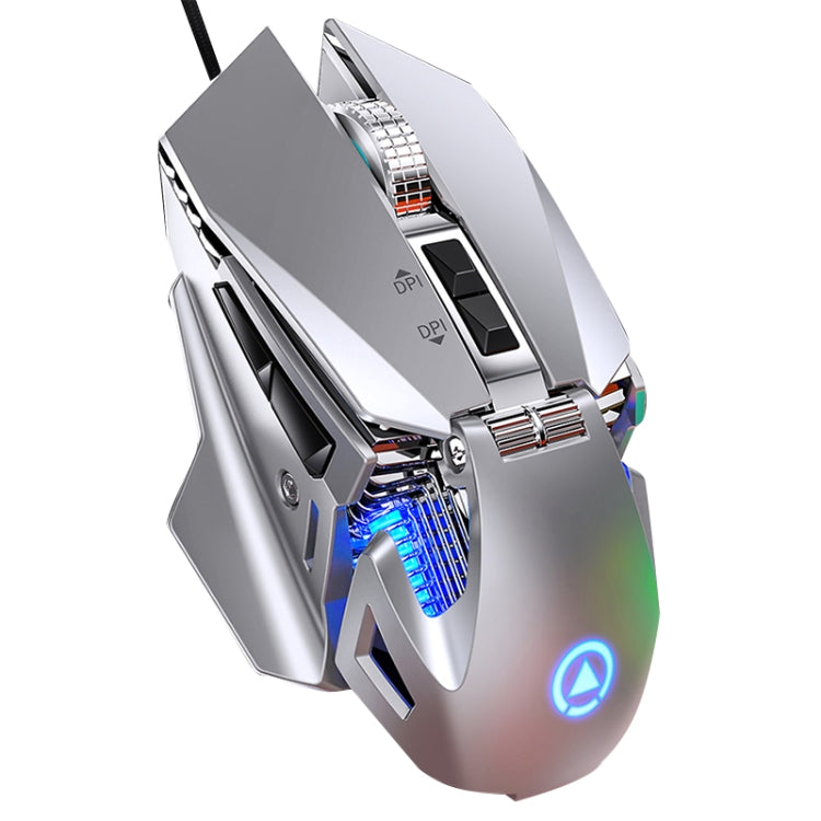 Lisslune | YINDIAO G10 7200DPI 7-mode adjustable 7-button RGB light wired metal mechanical hard core macro mouse, Style: Audio version (Silver)