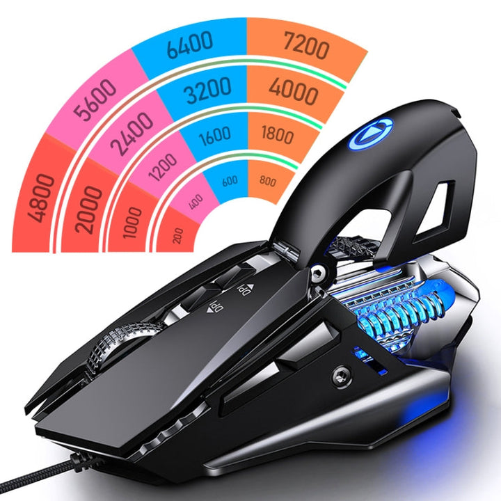 Lisslune | YINDIAO G10 7200DPI 7-Mode Adjustable 7-Button RGB Light Wired Metal Mechanical Hard Core Macro Mouse, Style: Audio Version(Black)