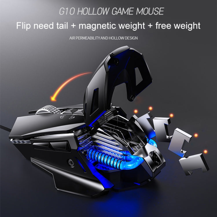 Lisslune | YINDIAO G10 7200DPI 7-Mode Adjustable 7-Button RGB Light Wired Metal Mechanical Hard Core Macro Mouse, Style: Audio Version(Black)