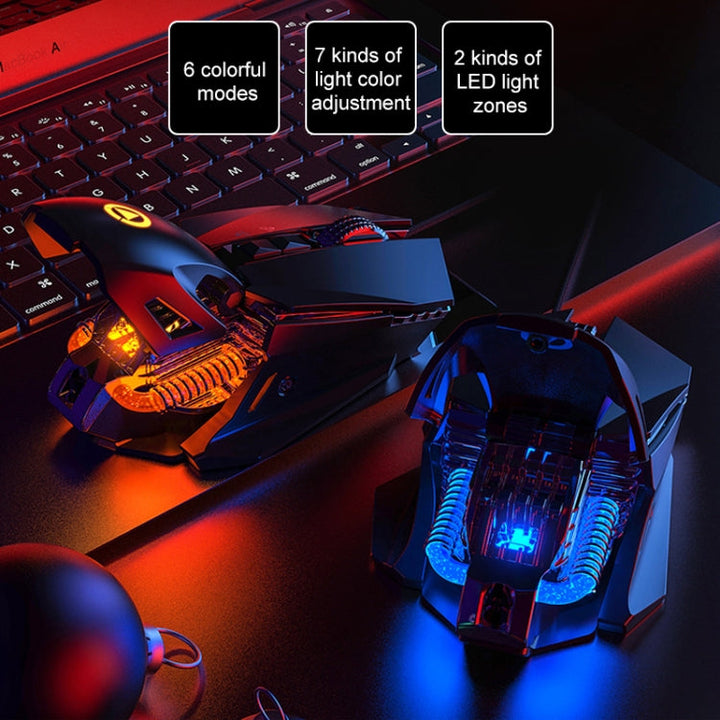 Lisslune | YINDIAO G10 7200DPI 7-Mode Adjustable 7-Button RGB Light Wired Metal Mechanical Hard Core Macro Mouse, Style: Audio Version(Black)