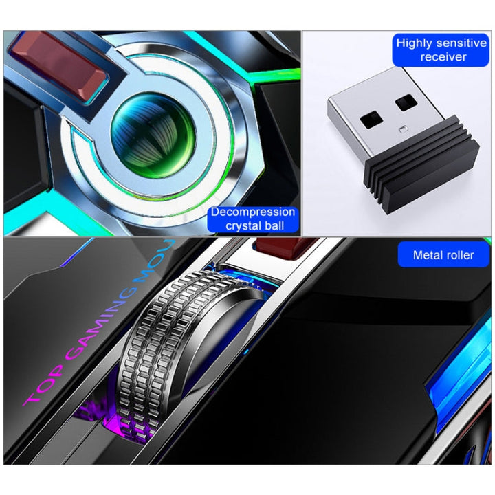 Lisslune | YINDIAO A5 2.4GHz 1600DPI 3-Mode Adjustable Rechargeable RGB Light Wireless Silent Gaming Mouse (Gray)