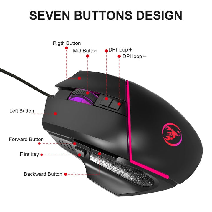 Lisslune | HXSJ V100 + A876 Mobile Game One-Hand Wired Keyboard + Mouse Set