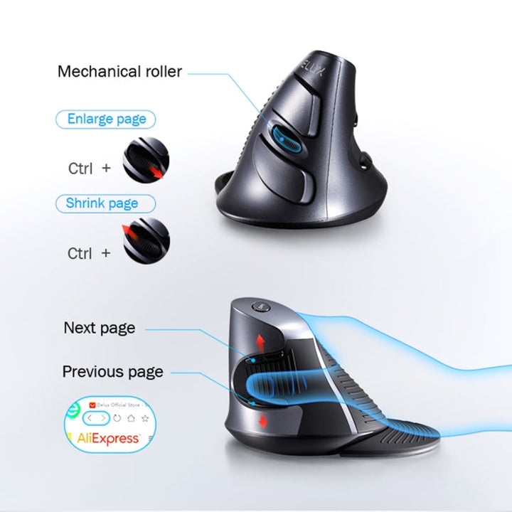 Lisslune | DELUX M618GX Wireless Ergonomic Vertical Mouse 1600DPI Optical Mouse