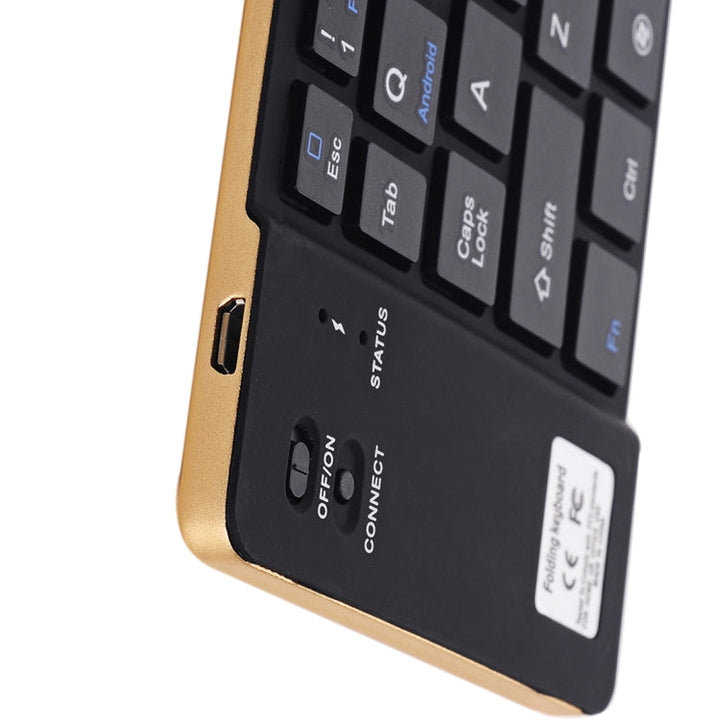 Lisslune | GK228 Ultra-thin Foldable Bluetooth V3.0 Keyboard, Built-in Holder, Supports Android / iOS / Windows System (Gold)