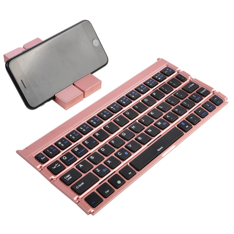 Lisslune | GK808 Ultra-thin Folding Bluetooth V3.0 Keyboard, Integrated Holder, Supports Android / iOS / Windows System (Rose Gold)
