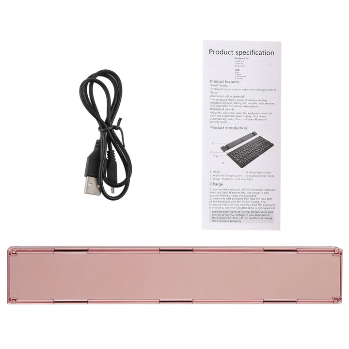 Lisslune | GK808 Ultra-thin Folding Bluetooth V3.0 Keyboard, Integrated Holder, Supports Android / iOS / Windows System (Rose Gold)