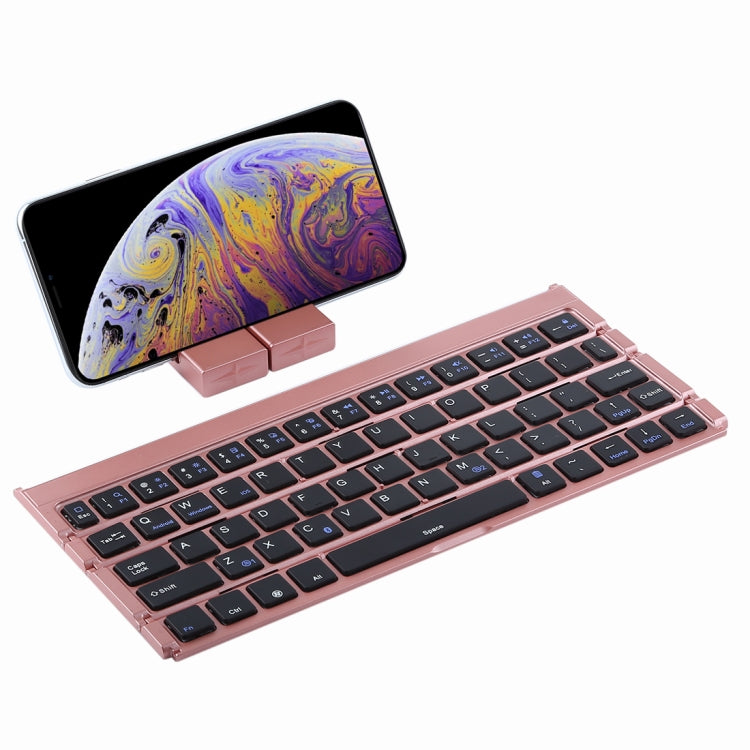 Lisslune | GK808 Ultra-thin Folding Bluetooth V3.0 Keyboard, Integrated Holder, Supports Android / iOS / Windows System (Rose Gold)