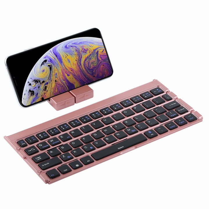 Lisslune | GK808 Ultra-thin Folding Bluetooth V3.0 Keyboard, Integrated Holder, Supports Android / iOS / Windows System (Rose Gold)
