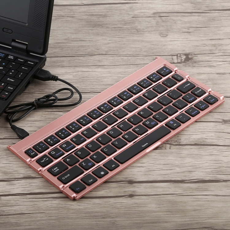 Lisslune | GK808 Ultra-thin Folding Bluetooth V3.0 Keyboard, Integrated Holder, Supports Android / iOS / Windows System (Rose Gold)