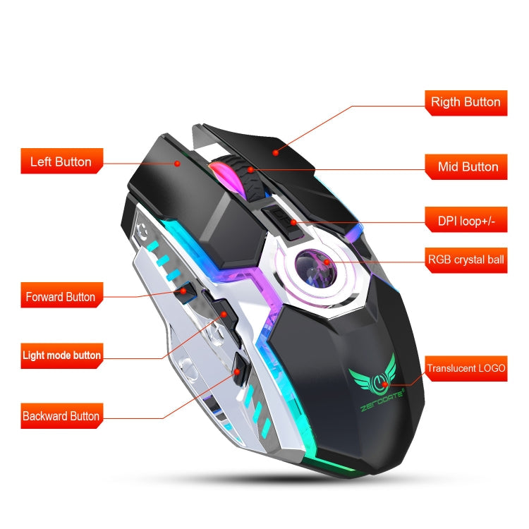 Lisslune | ZERODATE T30 2.4GHz 2400DPI three-level adjustable RGB backlighting Wireless Optical Mouse (Gray)