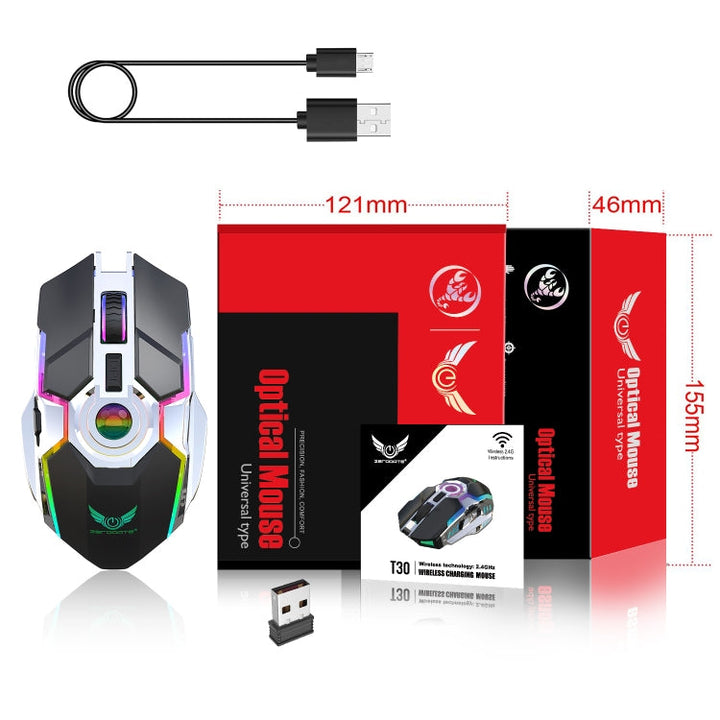 Lisslune | ZERODATE T30 2.4GHz 2400DPI three-level adjustable RGB backlighting Wireless Optical Mouse (Gray)