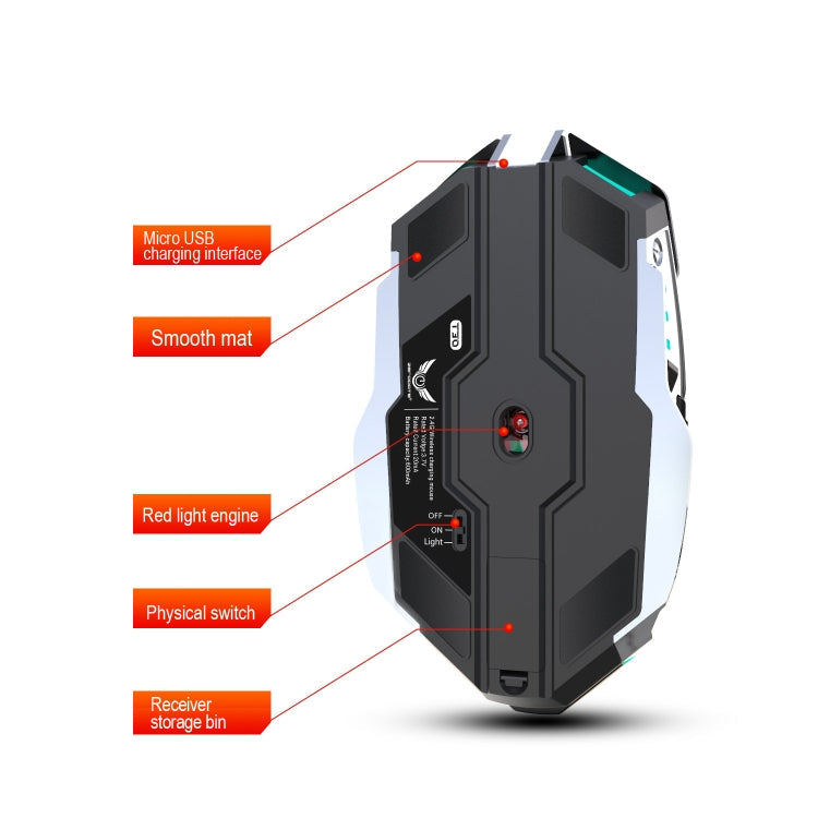 Lisslune | ZERODATE T30 2.4GHz 2400DPI three-level adjustable RGB backlighting Wireless Optical Mouse (Gray)