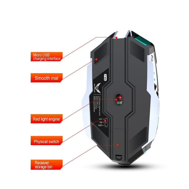 Lisslune | ZERODATE T30 2.4GHz 2400DPI Three-Speed Adjustable RGB Backlight Wireless Optical Mouse (Black)