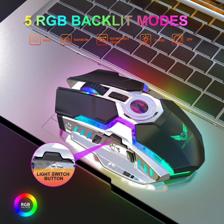 Lisslune | ZERODATE T30 2.4GHz 2400DPI Three-Speed Adjustable RGB Backlight Wireless Optical Mouse (Black)