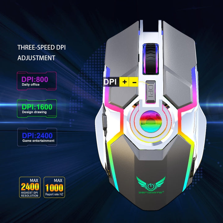 Lisslune | ZERODATE T30 2.4GHz 2400DPI Three-Speed Adjustable RGB Backlight Wireless Optical Mouse (Black)