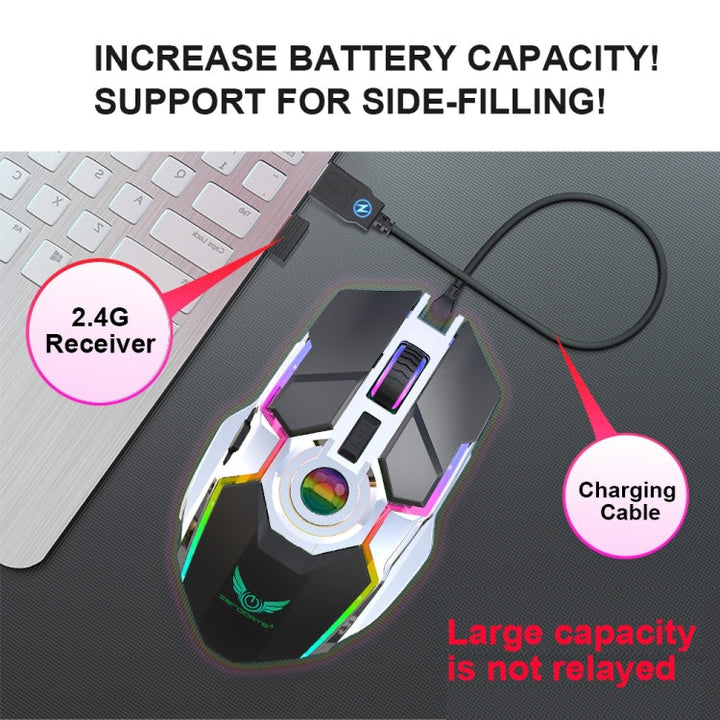 Lisslune | ZERODATE T30 2.4GHz 2400DPI three-level adjustable RGB backlighting Wireless Optical Mouse (Gray)