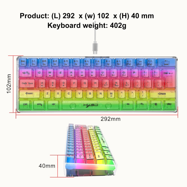 Lisslune | HXSJ V700T 61-Key Wired Membrane RGB Backlit Mechanical Keyboard (Transparent)