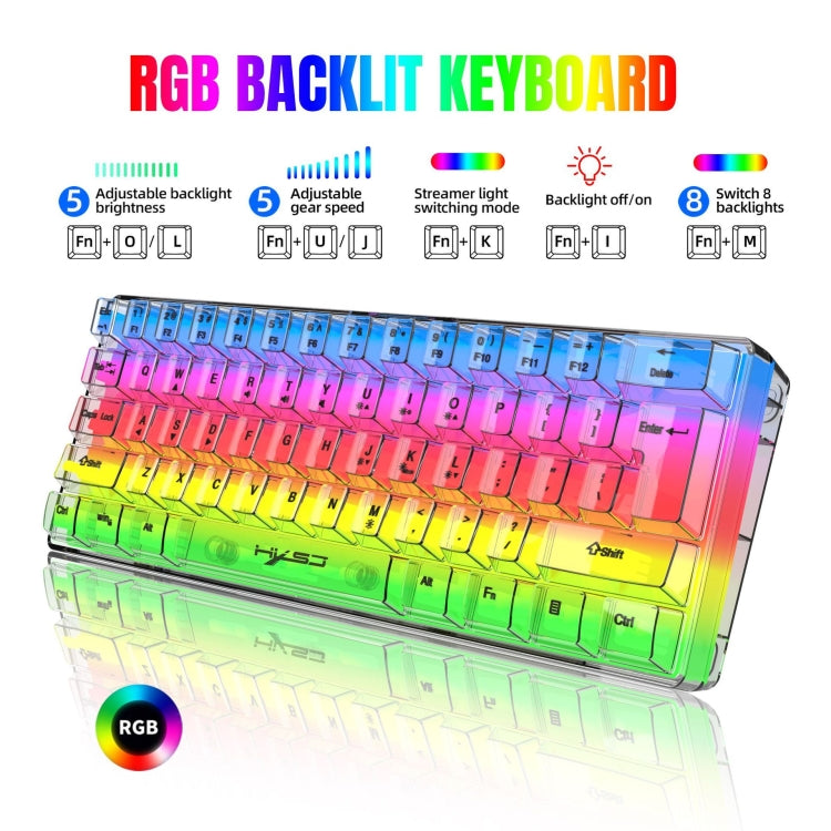 Lisslune | HXSJ V700T 61-Key Wired Membrane RGB Backlit Mechanical Keyboard (Transparent)