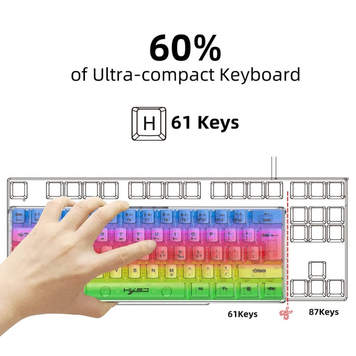 Lisslune | HXSJ V700T 61-Key Wired Membrane RGB Backlit Mechanical Keyboard (Transparent)