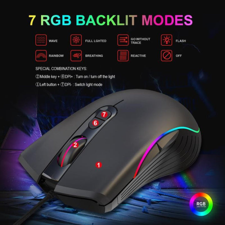 Lisslune | HXSJ V700B+A867 Wired RGB Backlit Keyboard and Mouse Set