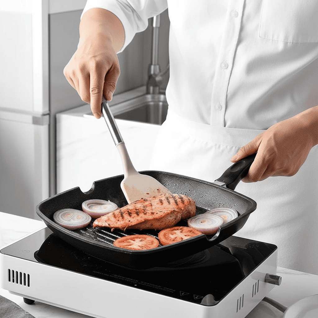 Lisslune | Kitchen utensil set in wood look with soft silicone tips