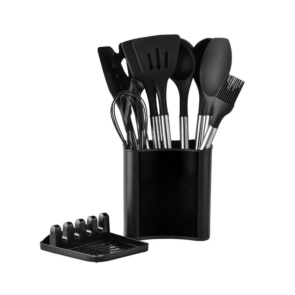 Lisslune | Kitchen utensil set in wood look with soft silicone tips