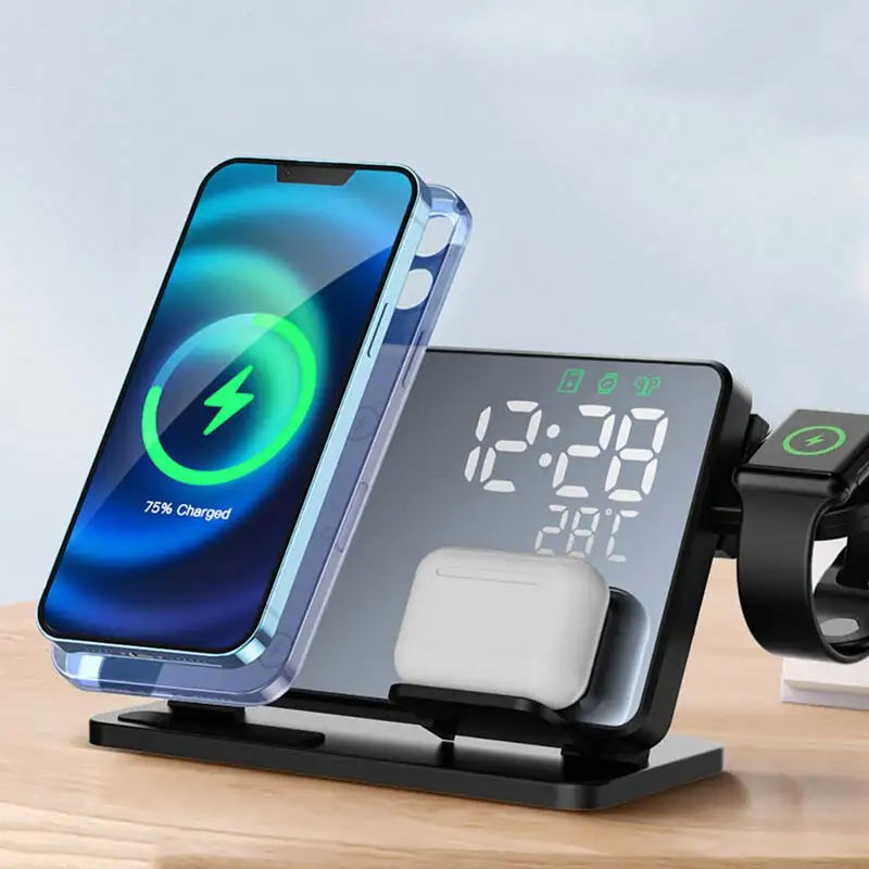 Lisslune | 3-in-1 Quick Charge Station | Premium Wireless Fast Charging Docking Station with Alarm Clock | for Apple iPhone, Watch & AirPods