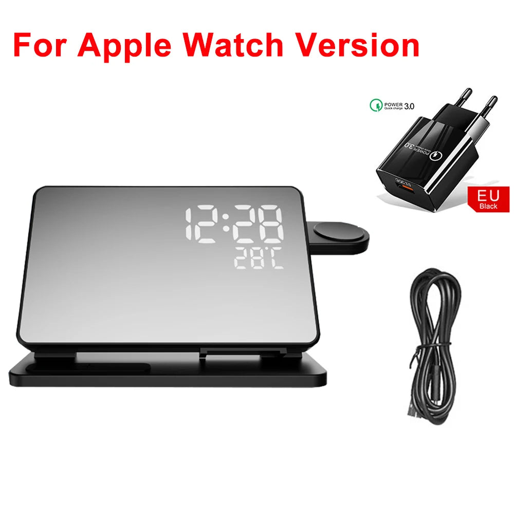 Lisslune | 3-in-1 Quick Charge Station | Premium Wireless Fast Charging Docking Station with Alarm Clock | for Apple iPhone, Watch & AirPods