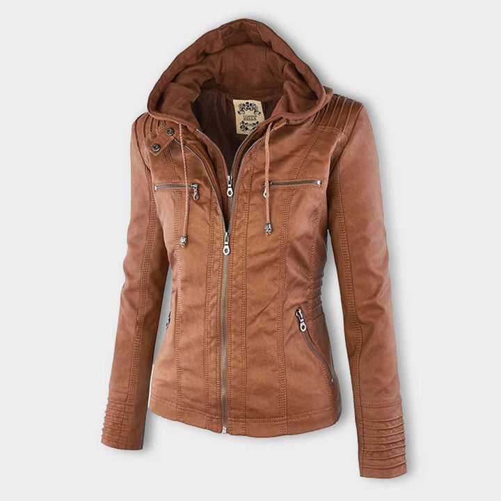 Lisslune | Waterproof Women's Synthetic Leather Jacket with Hood