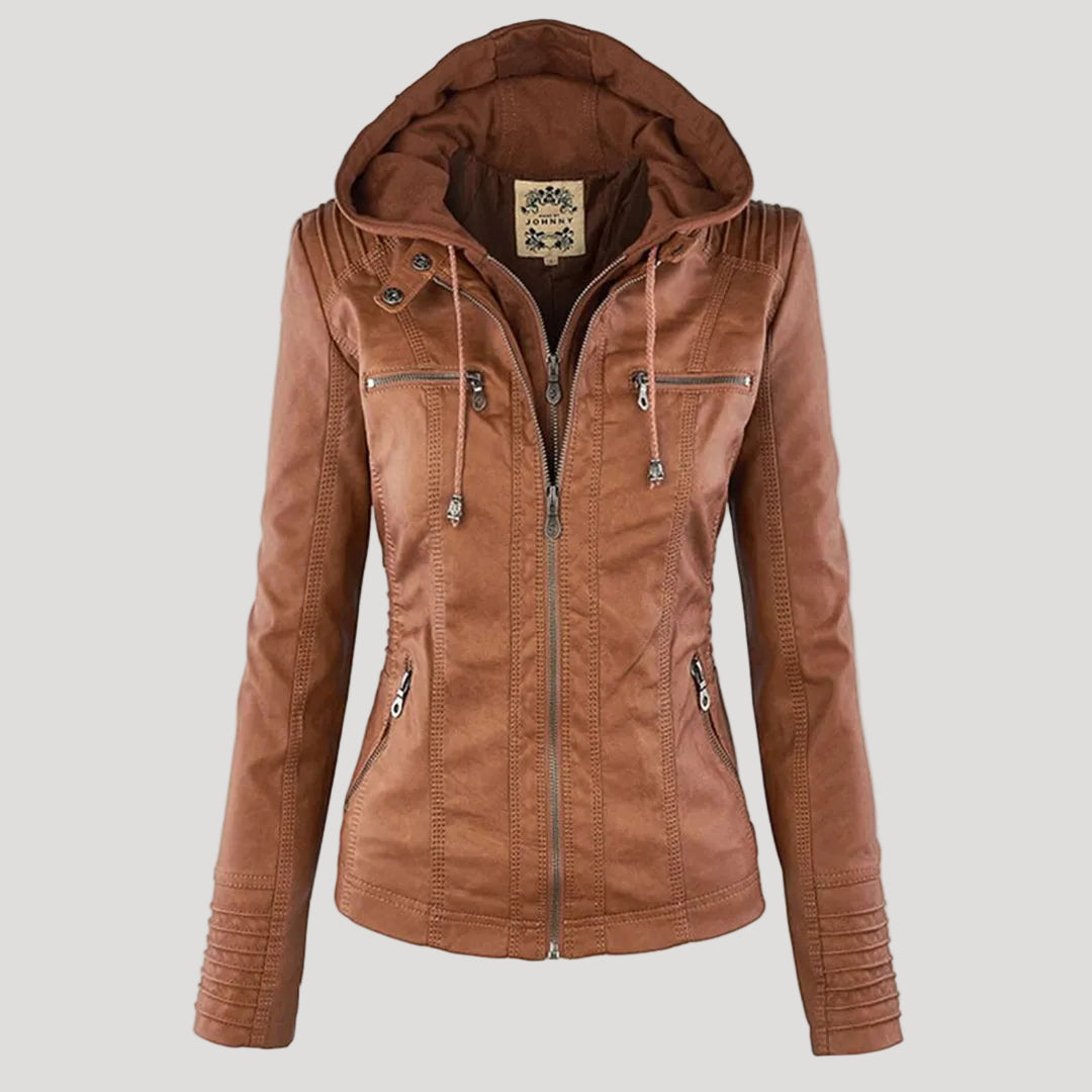 Lisslune | Waterproof Women's Synthetic Leather Jacket with Hood