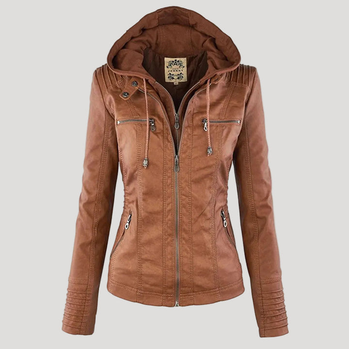 Lisslune | Waterproof Women's Synthetic Leather Jacket with Hood