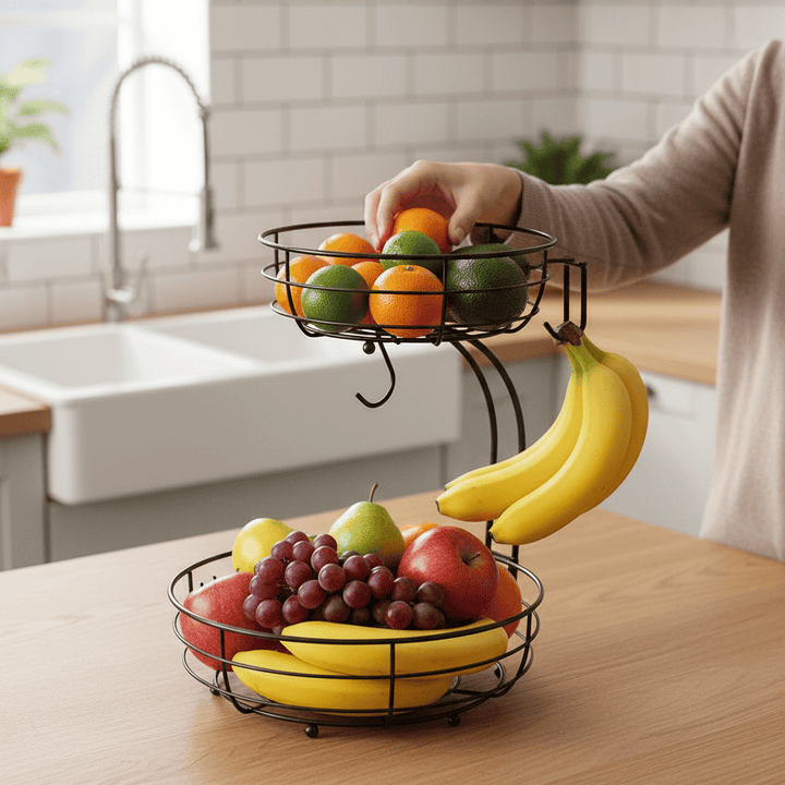 Lisslune | 2-Tier Fruit Stand with Banana Holder in Scandinavian Design