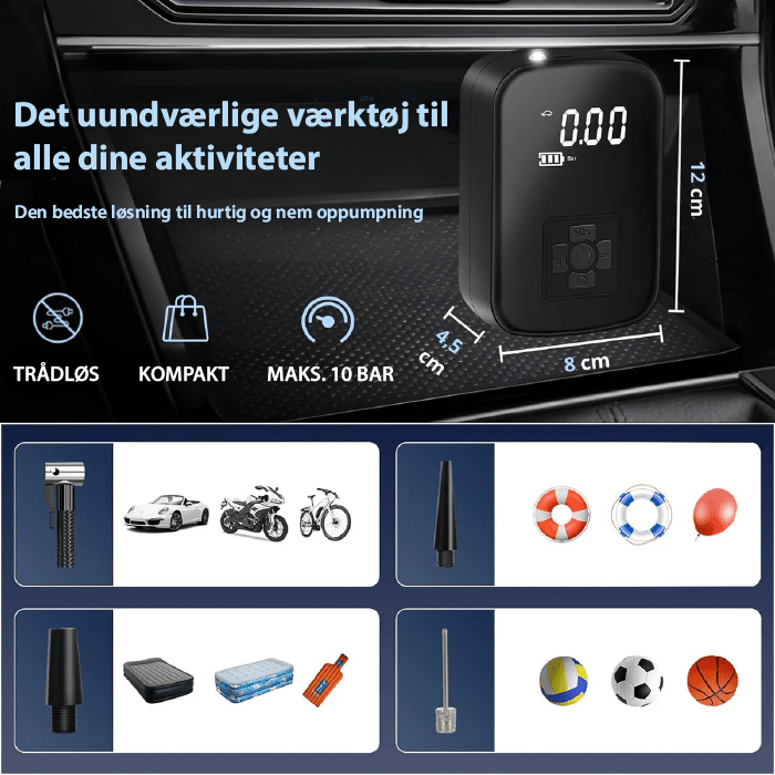 Lisslune | Compact electric air pump for tires, balls & mattresses