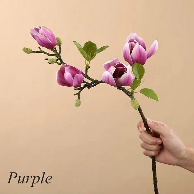 Lisslune | GraceBloom | Artificial Magnolia Branches – Realistic Silk Flower Stems for Home Décor