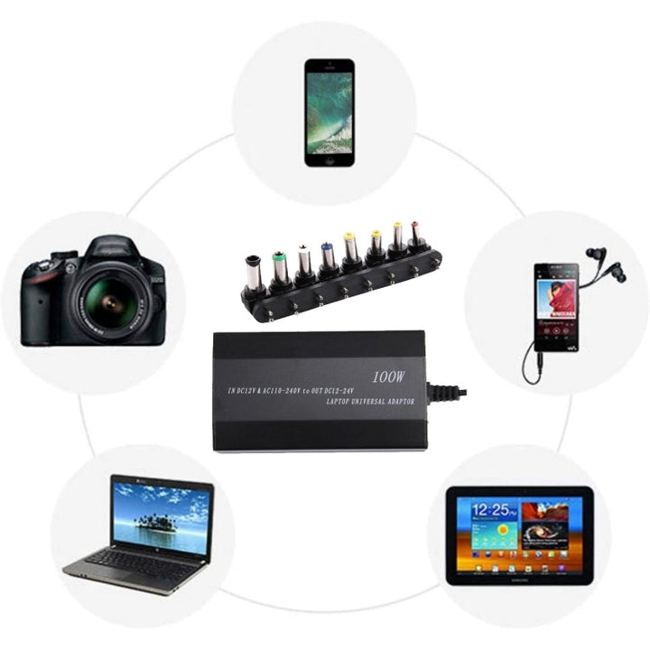 Lisslune | Laptop Notebook Power 100W Universal Charger with Car Charger & AC Power Adapter & 8 Power Adapters & 1 USB Port for Samsung, Sony, Asus, Acer, IBM, HP, DELL, EU Plug