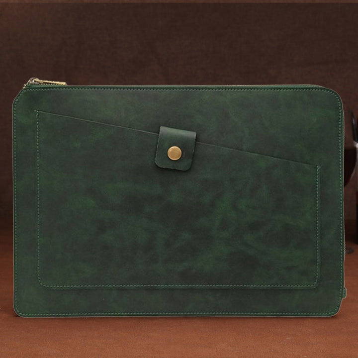 Lisslune | 11.6 Inch Genuine Leather Zipper Laptop Tablet Case, For Macbook, Samsung, Lenovo, Sony, DELL Alienware, CHUWI, ASUS, HP 11.6 Inch and Smaller Laptops (Dark Green)