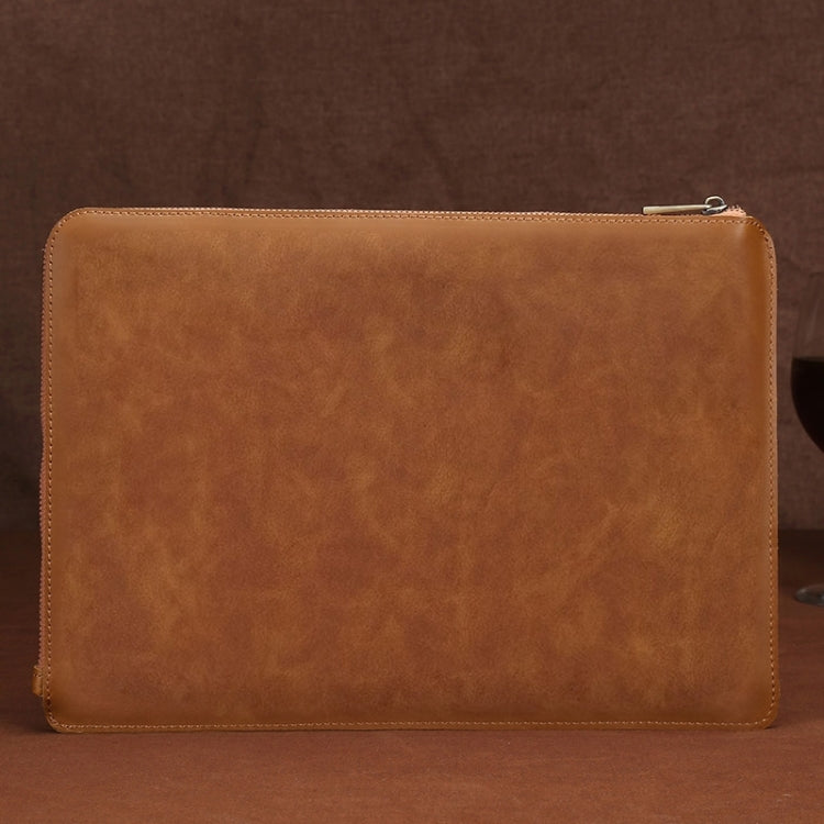 Lisslune | 11.6 Inch Genuine Leather Zipper Laptop Tablet Bag, For Macbook, Samsung, Lenovo, Sony, DELL Alienware, CHUWI, ASUS, HP 11.6 Inch and Below Laptop (Brown)
