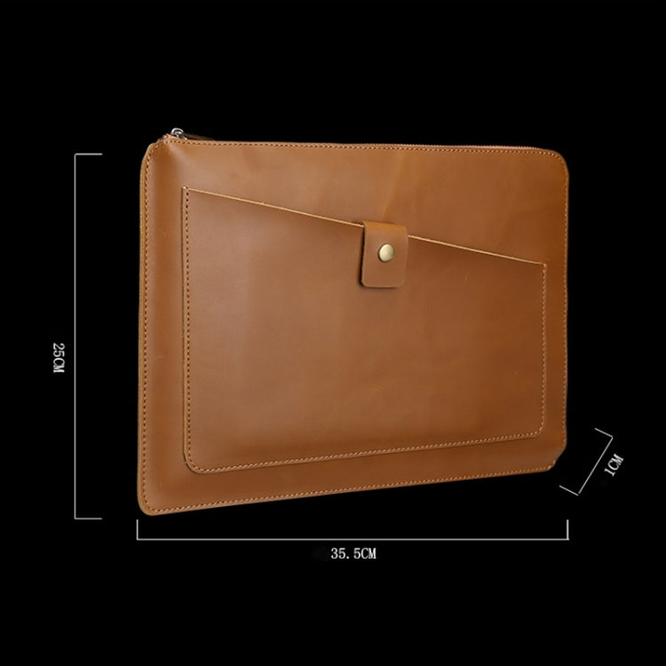 Lisslune | 11.6 Inch Genuine Leather Zipper Laptop Tablet Bag, For Macbook, Samsung, Lenovo, Sony, DELL Alienware, CHUWI, ASUS, HP 11.6 Inch and Below Laptop (Brown)