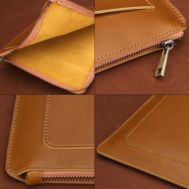 Lisslune | 11.6 Inch Genuine Leather Zipper Laptop Tablet Bag, For Macbook, Samsung, Lenovo, Sony, DELL Alienware, CHUWI, ASUS, HP 11.6 Inch and Below Laptop (Brown)